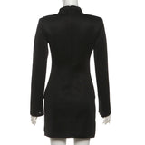 2025 Autumn/Winter New Women's Sexy Waist Wrap Hip Short Skirt Solid Color Long Sleeve Elegant Casual Short Dress Front Buttons