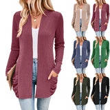 JAC22 B7078 Autumn Winter Women's Long-Sleeved Jacket Striped Flap Pocket COAT