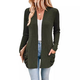 JAC22 B7078 Autumn Winter Women's Long-Sleeved Jacket Striped Flap Pocket COAT
