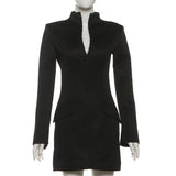 2025 Autumn/Winter New Women's Sexy Waist Wrap Hip Short Skirt Solid Color Long Sleeve Elegant Casual Short Dress Front Buttons