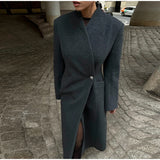 Elegant Women's Long Coat V-Neck Solid Slim Single-button Waist-Closed Lady Jacket 2025 Autumn Winter Chic Female Streetwear