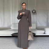 Elegant Women's Long Coat V-Neck Solid Slim Single-button Waist-Closed Lady Jacket 2025 Autumn Winter Chic Female Streetwear