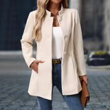 Women's casual high neck long woolen coat, 2025 autumn/winter new jacket for women