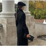 Elegant Women's Long Coat V-Neck Solid Slim Single-button Waist-Closed Lady Jacket 2025 Autumn Winter Chic Female Streetwear