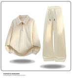 Men Autumn Casual Sportswear Set Two Piece Soft Comfort Fabric Outdoor Activewear Collar Half Zip Hoodie Elastic Waist Sweatpant