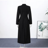 Elegant Women's Long Coat V-Neck Solid Slim Single-button Waist-Closed Lady Jacket 2025 Autumn Winter Chic Female Streetwear