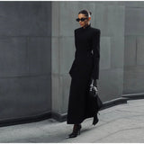 Elegant Women's Long Coat V-Neck Solid Slim Single-button Waist-Closed Lady Jacket 2025 Autumn Winter Chic Female Streetwear