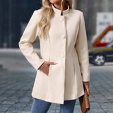 Women's casual high neck long woolen coat, 2025 autumn/winter new jacket for women