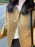 Fashionable Short Woolen Coat Women's Small Fragrance Style round Neck Button up Korean Style Polyester Blend Casual Outerwear