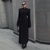 Elegant Women's Long Coat V-Neck Solid Slim Single-button Waist-Closed Lady Jacket 2025 Autumn Winter Chic Female Streetwear