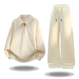 Men Autumn Casual Sportswear Set Two Piece Soft Comfort Fabric Outdoor Activewear Collar Half Zip Hoodie Elastic Waist Sweatpant