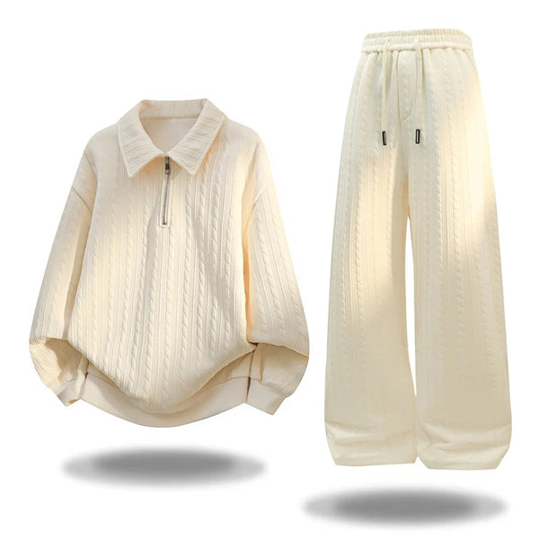 Men Autumn Casual Sportswear Set Two Piece Soft Comfort Fabric Outdoor Activewear Collar Half Zip Hoodie Elastic Waist Sweatpant