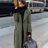 Autumn and Winter Temperament Commuter Suit Collar Double-Breasted Long Woolen Coat Trench Coat for Women
