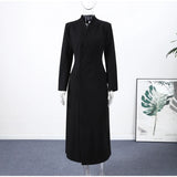 Elegant Women's Long Coat V-Neck Solid Slim Single-button Waist-Closed Lady Jacket 2025 Autumn Winter Chic Female Streetwear