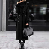 Autumn and Winter Temperament Commuter Suit Collar Double-Breasted Long Woolen Coat Trench Coat for Women