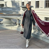 Elegant Women's Long Coat V-Neck Solid Slim Single-button Waist-Closed Lady Jacket 2025 Autumn Winter Chic Female Streetwear